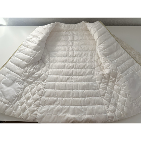 Lilly Pulitzer Reversible Down Jacket XS Cream Gold Zip Puffer Quilted Jacket - Picture 13 of 16